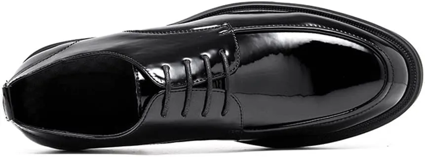 Dress Oxford for Men Lace Up Apron Toe Round Toe Shiny Derby Shoes Vegan Leather Block Heel Low Top Anti-Slip Rubber Sole Party