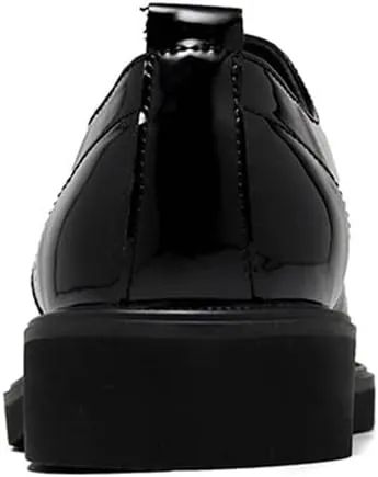 Dress Oxford for Men Lace Up Apron Toe Round Toe Shiny Derby Shoes Vegan Leather Block Heel Low Top Anti-Slip Rubber Sole Party