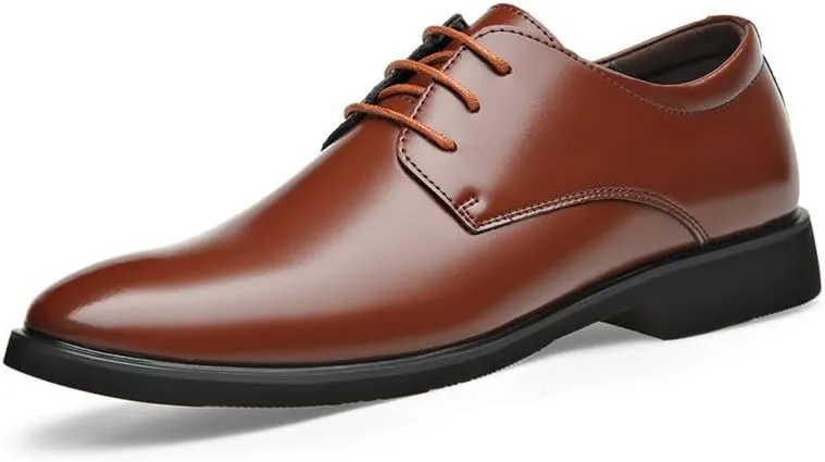 Dress Oxford for Men Lace Up Pointed Toe Vegan Leather Derby Shoes Low Top Resistant Non Slip Anti-Slip Party