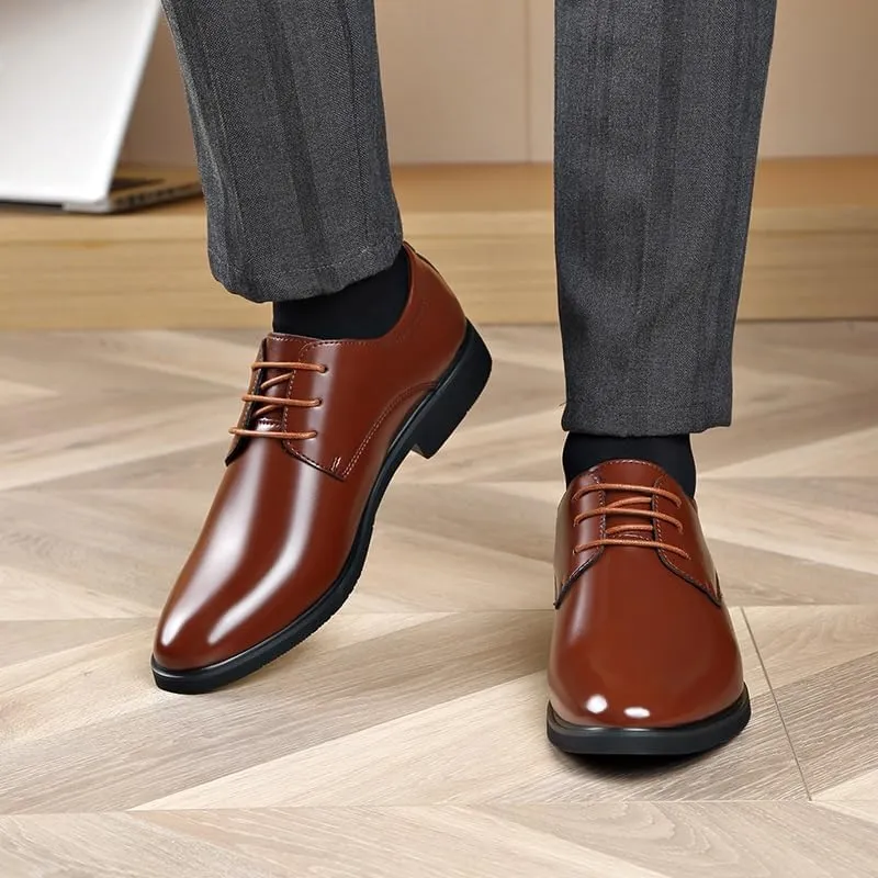 Dress Oxford for Men Lace Up Pointed Toe Vegan Leather Derby Shoes Low Top Resistant Non Slip Anti-Slip Party