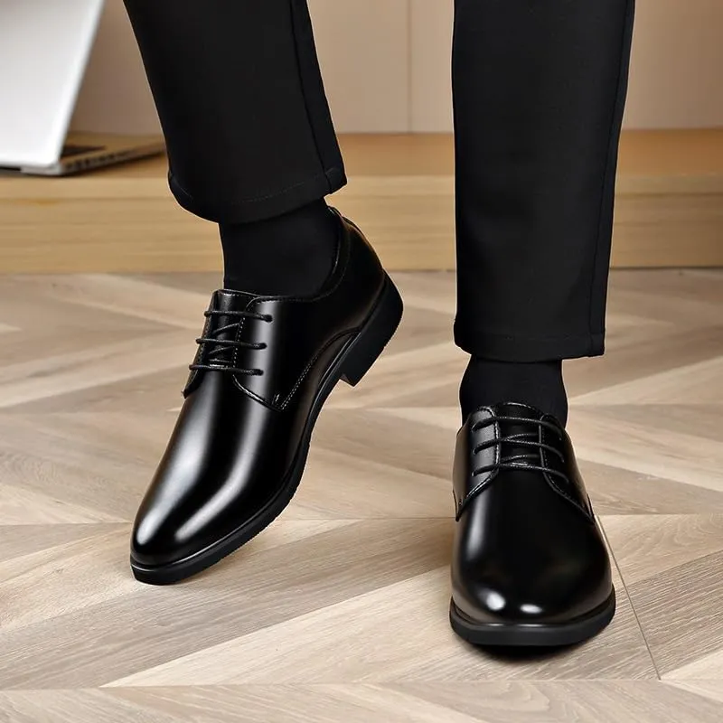 Dress Oxford for Men Lace Up Pointed Toe Vegan Leather Derby Shoes Low Top Resistant Non Slip Anti-Slip Party