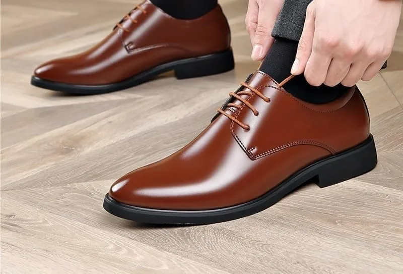Dress Oxford for Men Lace Up Pointed Toe Vegan Leather Derby Shoes Low Top Resistant Non Slip Anti-Slip Party