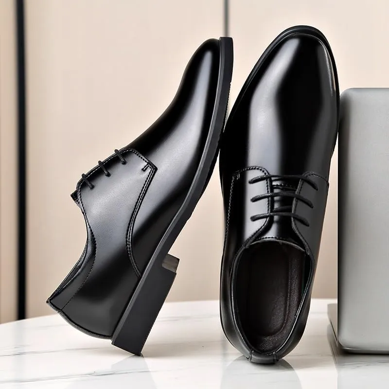 Dress Oxford for Men Lace Up Pointed Toe Vegan Leather Derby Shoes Low Top Resistant Non Slip Anti-Slip Party