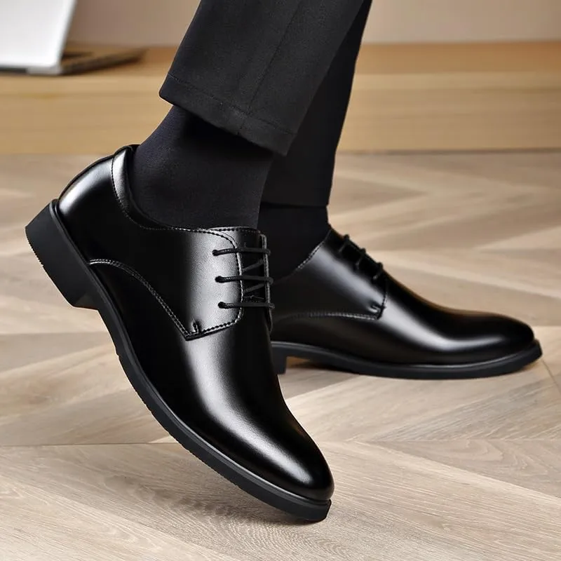 Dress Oxford for Men Lace Up Pointed Toe Vegan Leather Derby Shoes Low Top Resistant Non Slip Anti-Slip Party