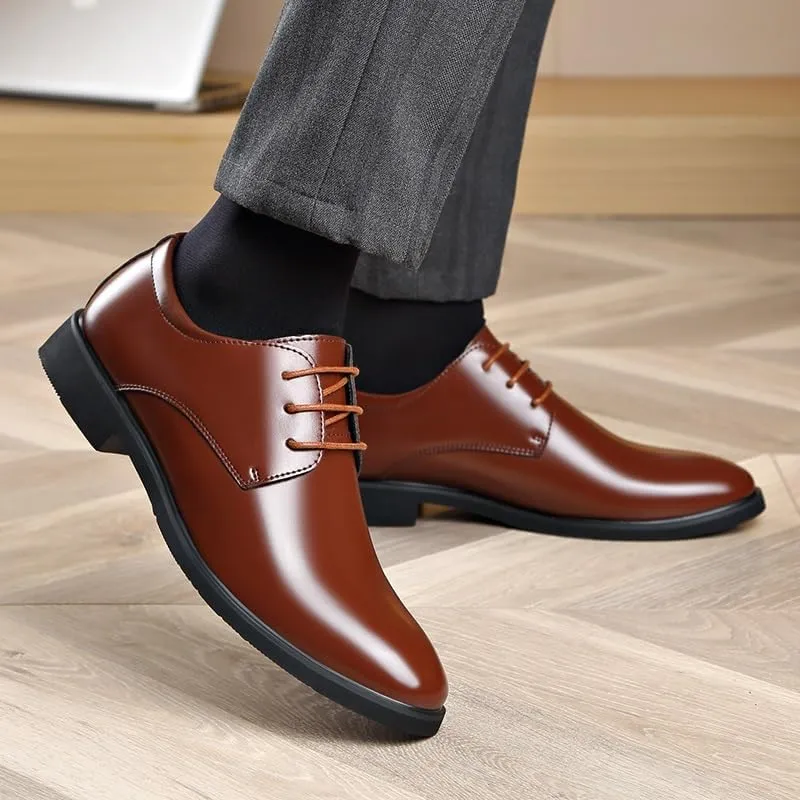 Dress Oxford for Men Lace Up Pointed Toe Vegan Leather Derby Shoes Low Top Resistant Non Slip Anti-Slip Party