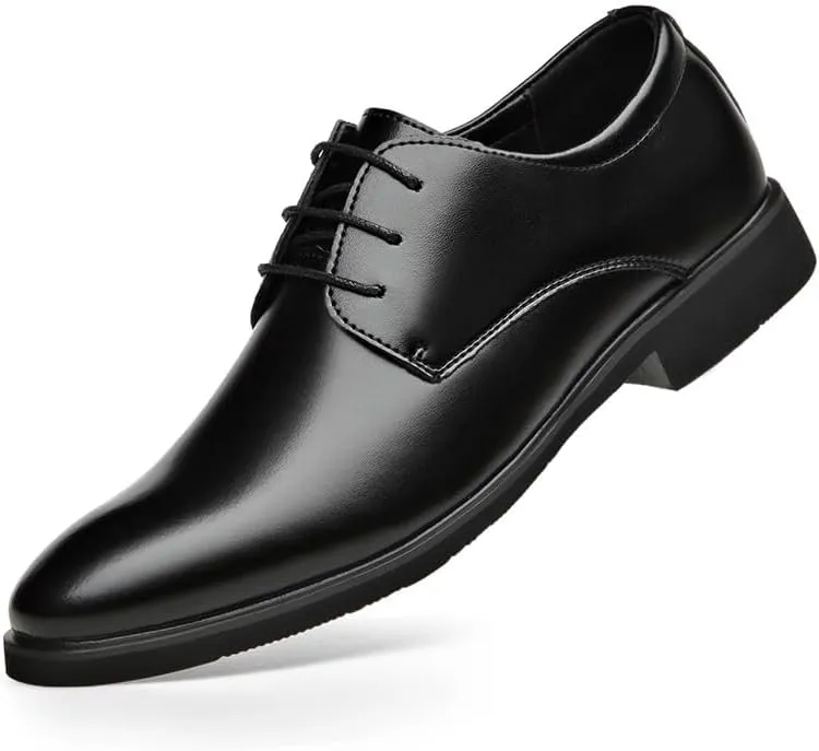 Dress Oxford for Men Lace Up Pointed Toe Vegan Leather Derby Shoes Low Top Resistant Non Slip Anti-Slip Party