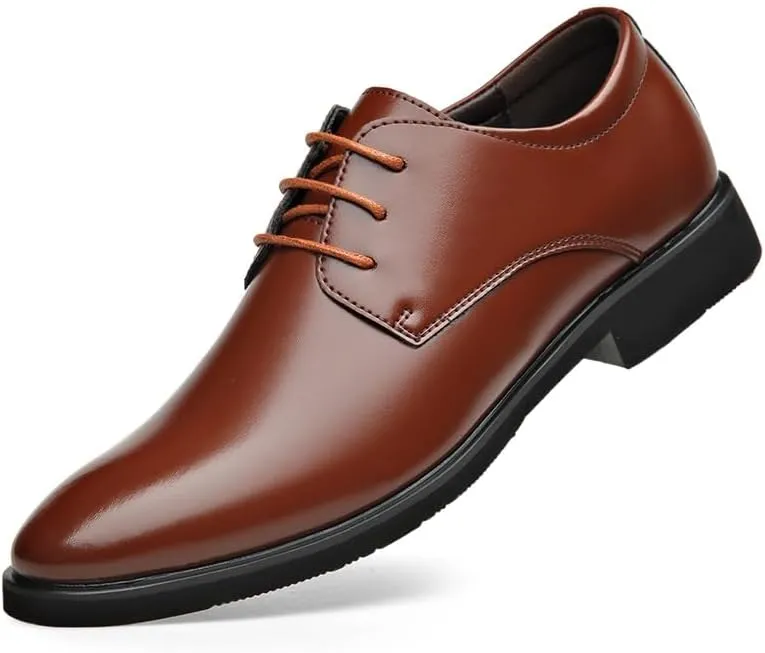 Dress Oxford for Men Lace Up Pointed Toe Vegan Leather Derby Shoes Low Top Resistant Non Slip Anti-Slip Party