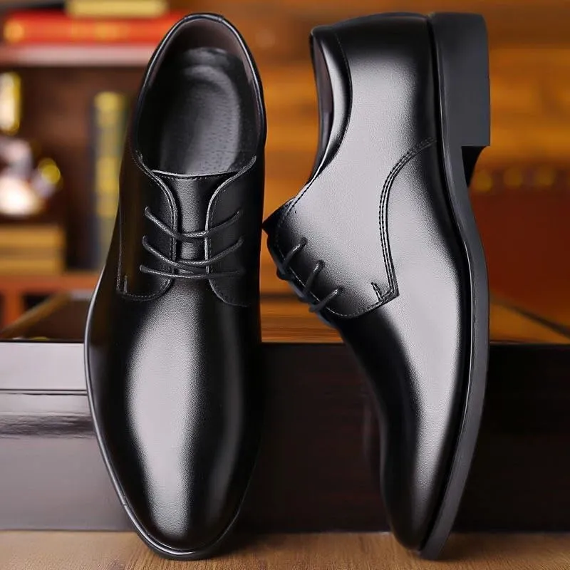 Dress Oxford for Men Lace Up Pointed Toe Vegan Leather Solid Color Derby Shoes Slip Resistant Anti-Slip Low Top Block Heel Non Slip Party