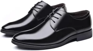 Dress Oxford for Men Lace Up Pointed Toe Vegan Leather Solid Color Derby Shoes Slip Resistant Anti-Slip Low Top Block Heel Non Slip Party