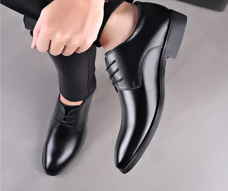 Dress Oxford for Men Lace Up Pointed Toe Vegan Leather Solid Color Derby Shoes Slip Resistant Anti-Slip Low Top Block Heel Non Slip Party