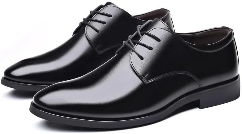 Dress Oxford for Men Lace Up Pointed Toe Vegan Leather Solid Color Derby Shoes Slip Resistant Anti-Slip Low Top Block Heel Non Slip Party