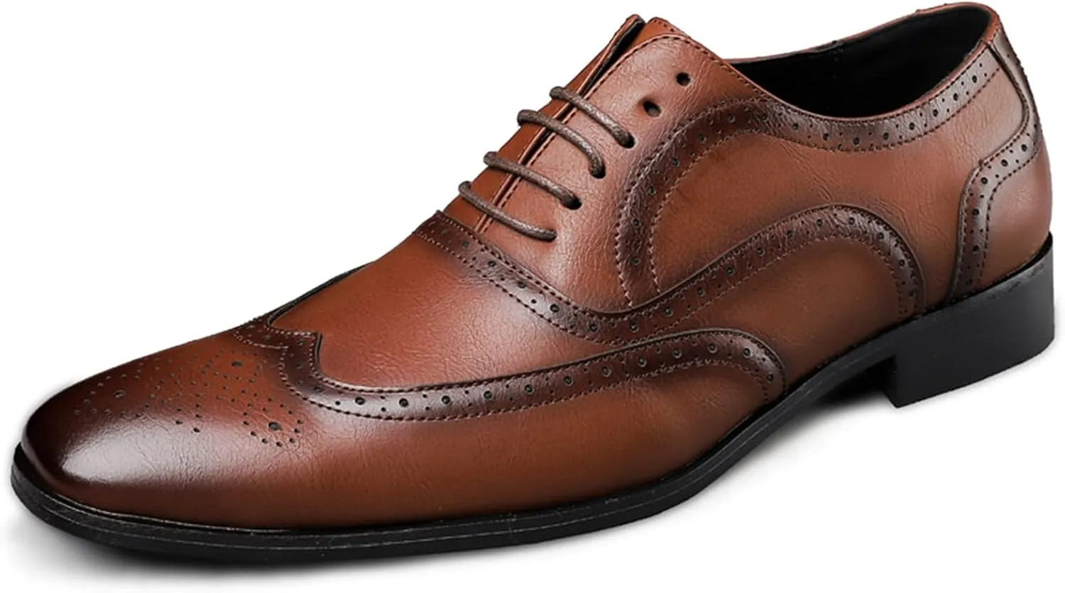 Dress Oxford Formal Shoes for Men Lace Up Brogue Embossed Burnished Wing Tip Vegan Leather Non Slip Resistant Rubber Sole Low Top Block Heel Wedding