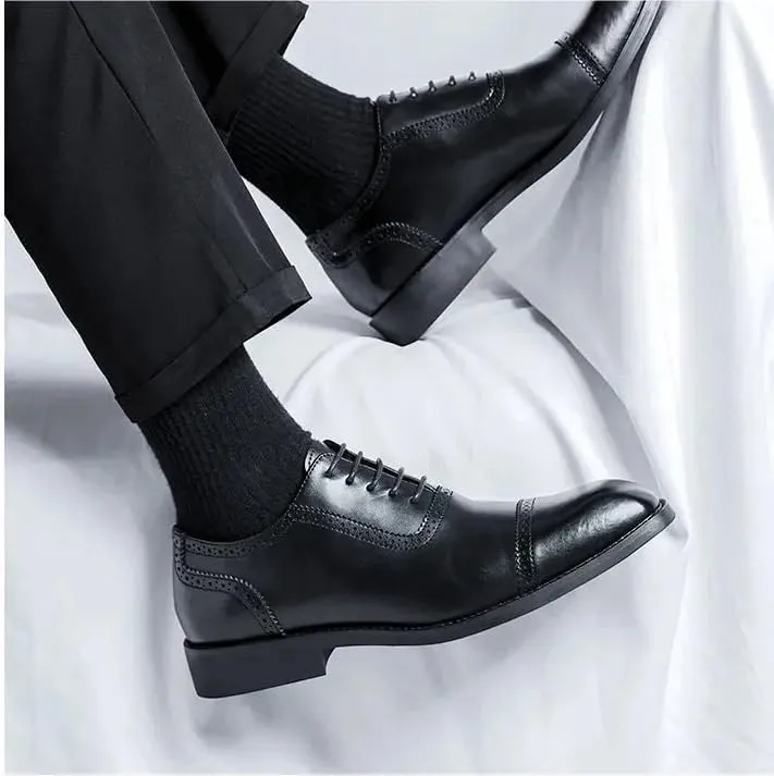 Dress Oxford Shoes for Men Lace Up Square Toe Vegan Leather Cap Toe Oxford Shoes Slip Resistant Anti-Slip Non Slip Block Heel Business