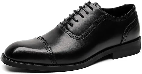 Dress Oxford Shoes for Men Lace Up Square Toe Vegan Leather Cap Toe Oxford Shoes Slip Resistant Anti-Slip Non Slip Block Heel Business