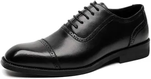 Dress Oxford Shoes for Men Lace Up Square Toe Vegan Leather Cap Toe Oxford Shoes Slip Resistant Anti-Slip Non Slip Block Heel Business