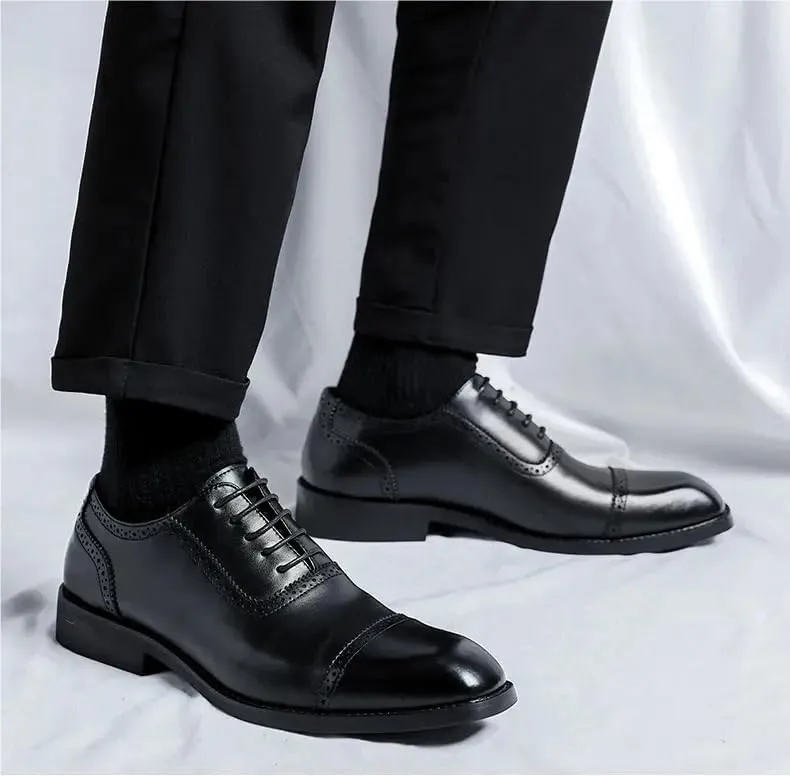 Dress Oxford Shoes for Men Lace Up Square Toe Vegan Leather Cap Toe Oxford Shoes Slip Resistant Anti-Slip Non Slip Block Heel Business