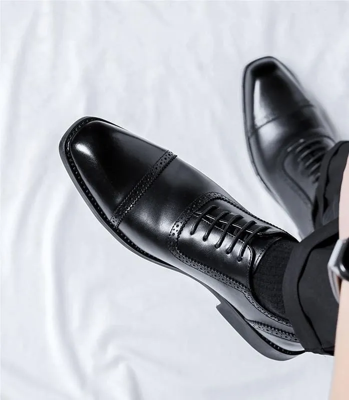 Dress Oxford Shoes for Men Lace Up Square Toe Vegan Leather Cap Toe Oxford Shoes Slip Resistant Anti-Slip Non Slip Block Heel Business