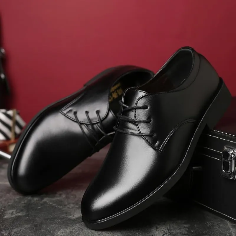 Dress Shoes for Men Lace Up Solid Color Round Toe Vegan Leather Derby Shoes Non Slip Anti-Slip Rubber Sole Block Heel Low Top Classic(6.5)
