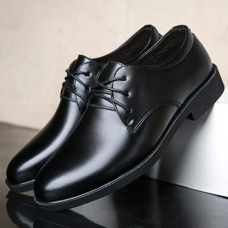 Dress Shoes for Men Lace Up Solid Color Round Toe Vegan Leather Derby Shoes Non Slip Anti-Slip Rubber Sole Block Heel Low Top Classic(6.5)