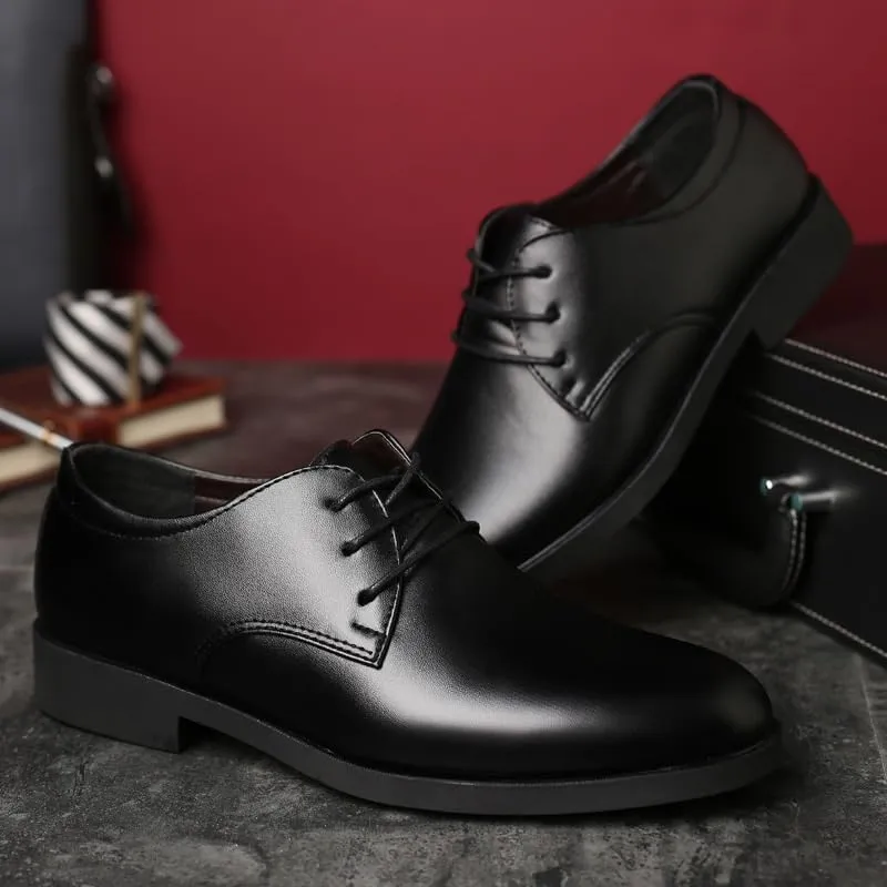 Dress Shoes for Men Lace Up Solid Color Round Toe Vegan Leather Derby Shoes Non Slip Anti-Slip Rubber Sole Block Heel Low Top Classic(6.5)