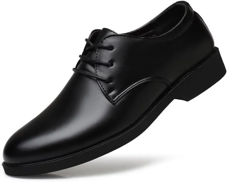Dress Shoes for Men Lace Up Solid Color Round Toe Vegan Leather Derby Shoes Non Slip Anti-Slip Rubber Sole Block Heel Low Top Classic(6.5)