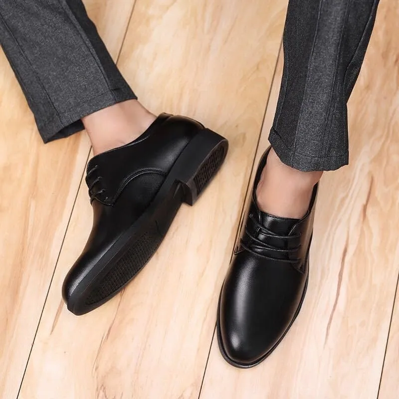 Dress Shoes for Men Lace Up Solid Color Round Toe Vegan Leather Derby Shoes Non Slip Anti-Slip Rubber Sole Block Heel Low Top Classic(6.5)