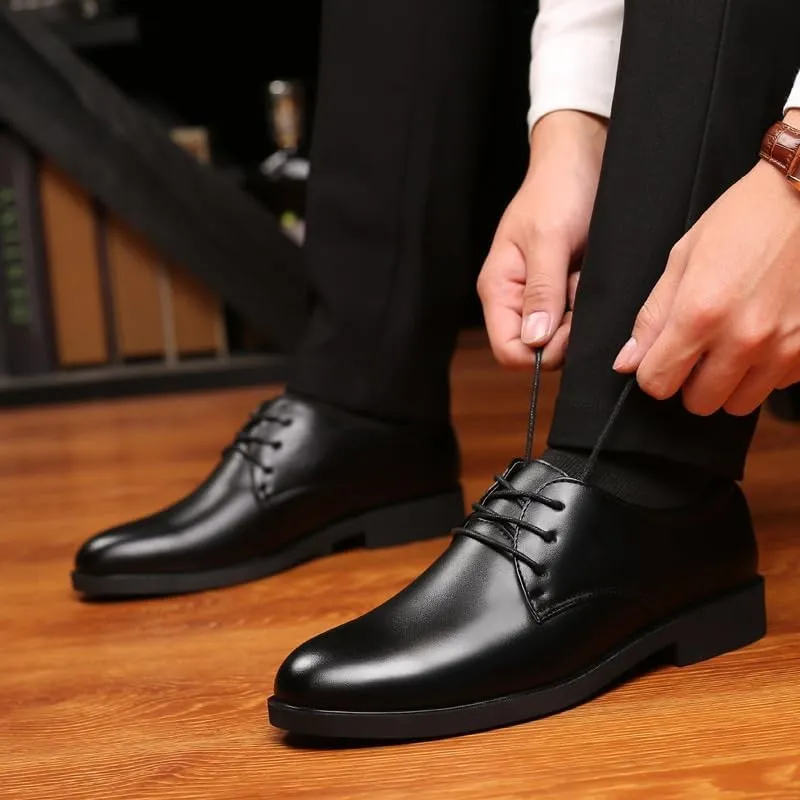 Dress Shoes for Men Lace Up Solid Color Round Toe Vegan Leather Derby Shoes Non Slip Anti-Slip Rubber Sole Block Heel Low Top Classic(6.5)
