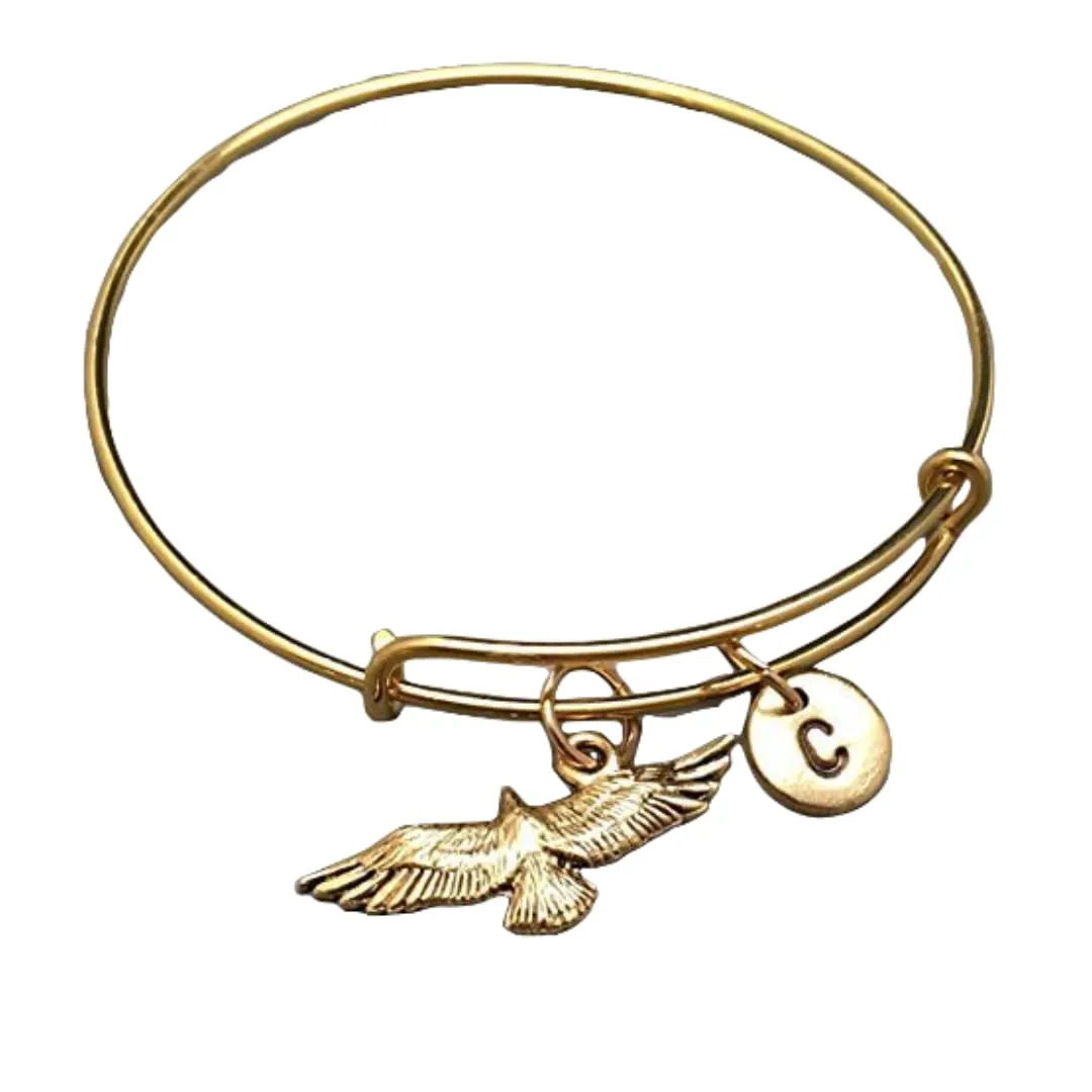 Eagle bangle, eagle charm bracelet, expandable bangle, charm bangle, personalized bracelet, initial bracelet, monogram
