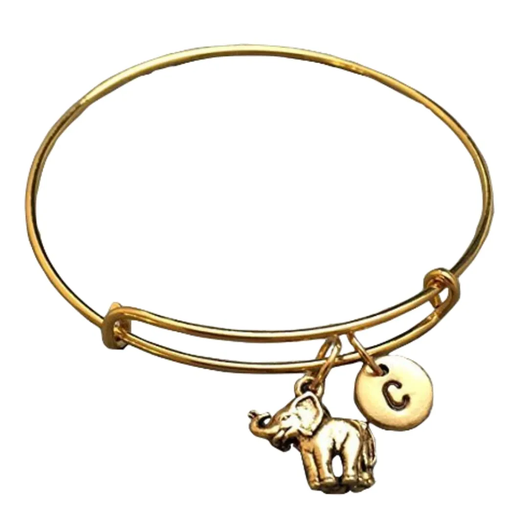 Elephant bangle, elephant charm bracelet, expandable bangle, charm bangle, personalized bracelet, initial bracelet, monogram