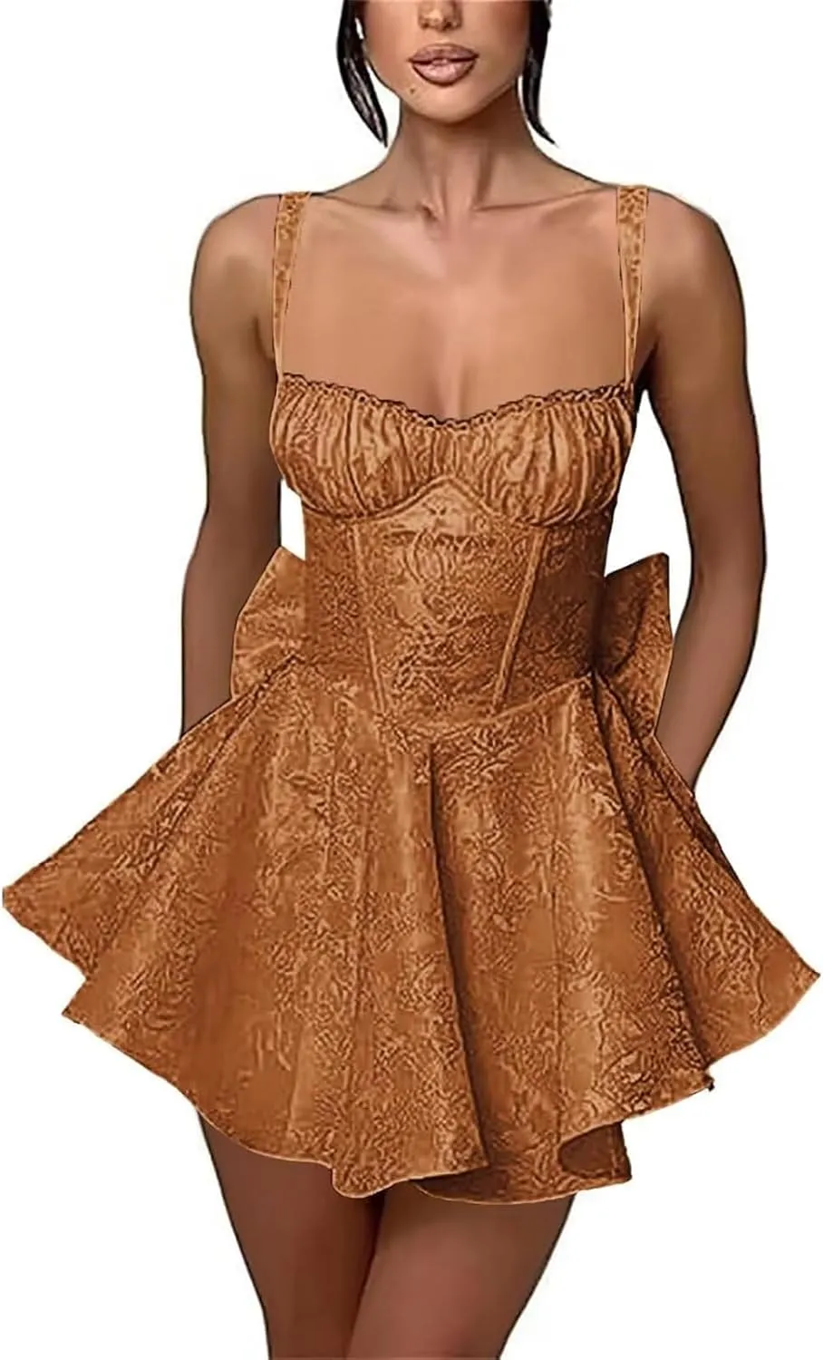 Embroidery Satin Short Homecoming Dresses Spaghetti Straps Puffy Mini Cocktail Party Gowns with Bow Back