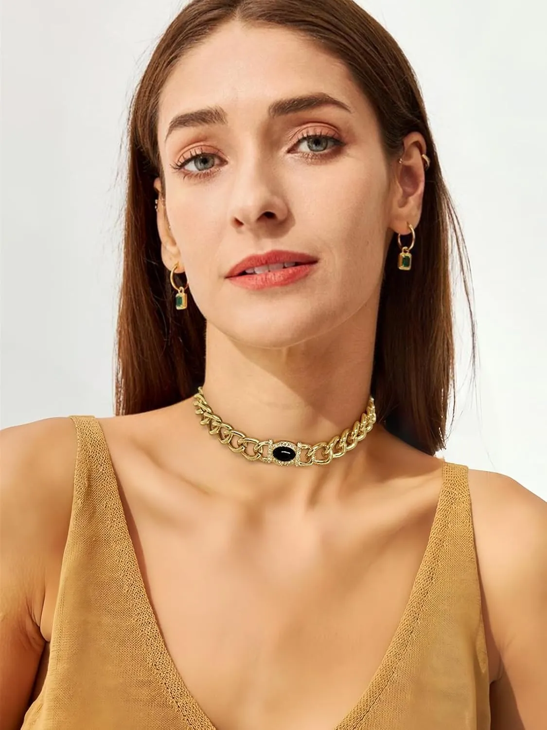 ENSKEEN Gold Necklaces for Women Trendy Chunky Thick Link Chain Choker Necklace Adjustable Gold Statement Necklaces