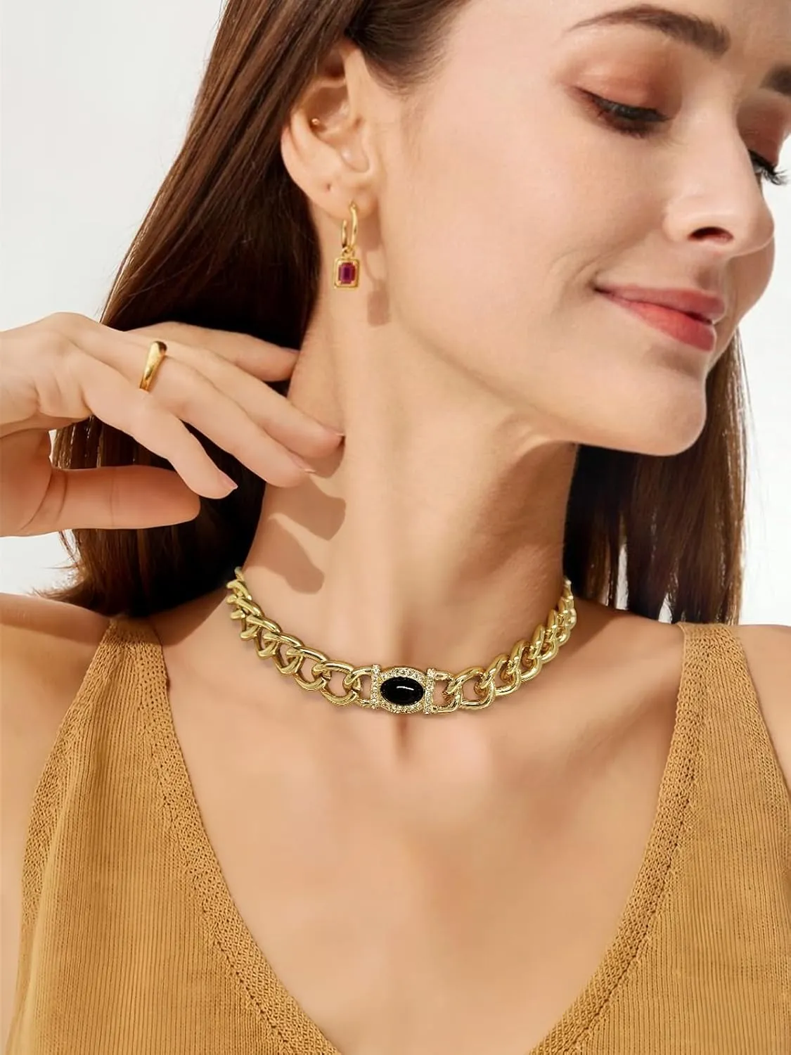 ENSKEEN Gold Necklaces for Women Trendy Chunky Thick Link Chain Choker Necklace Adjustable Gold Statement Necklaces
