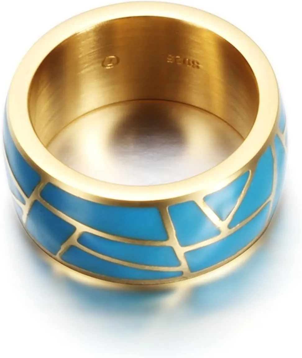 Epinki 9.6MM Couple Rings Stainless Steel, Men/Women Ring Geometric Epoxy Simple Jewelry Wedding Rings