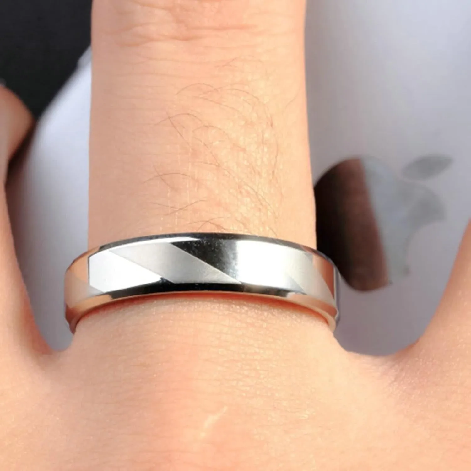 Epinki Simple Engagement Rings, Stainless Steel Silver Geometric Matte and Polished Ring Bands 2PCS Couple Rings