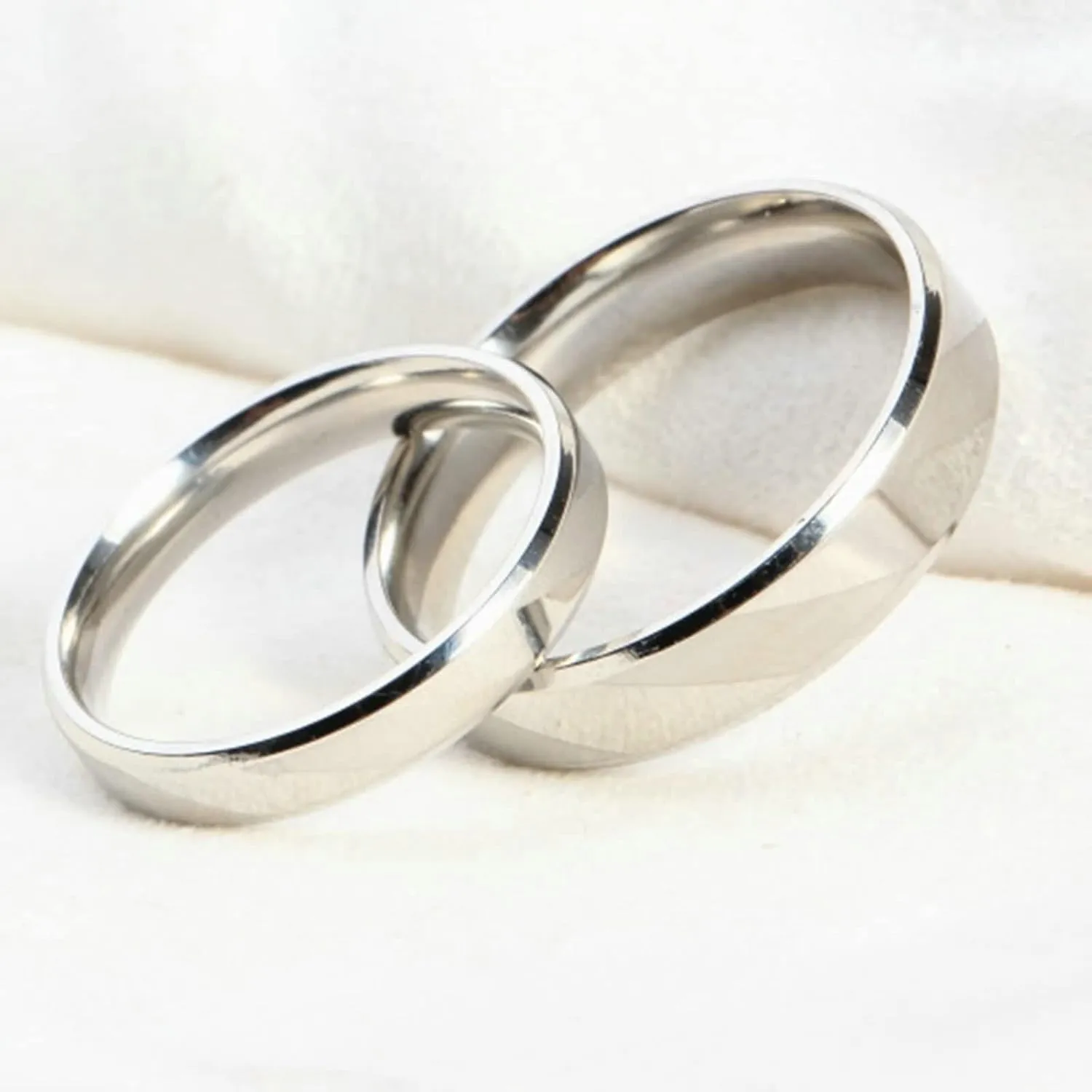 Epinki Simple Engagement Rings, Stainless Steel Silver Geometric Matte and Polished Ring Bands 2PCS Couple Rings