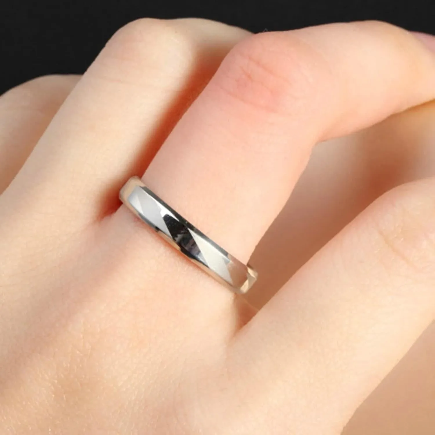 Epinki Simple Engagement Rings, Stainless Steel Silver Geometric Matte and Polished Ring Bands 2PCS Couple Rings