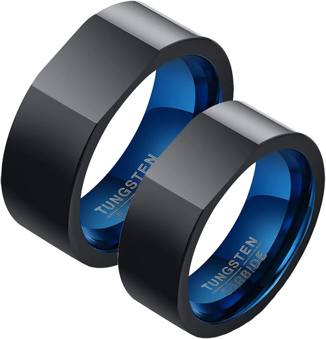 Epinki Tungsten Rings, 8MM Black Blue Geometric Ring Band 2PCS Couples Jewelry