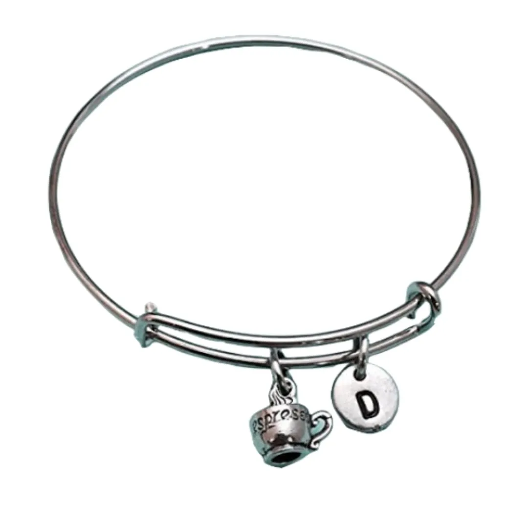 Espresso bangle, espresso charm bracelet, expandable bangle, charm bangle, personalized bracelet, initial bracelet, monogram