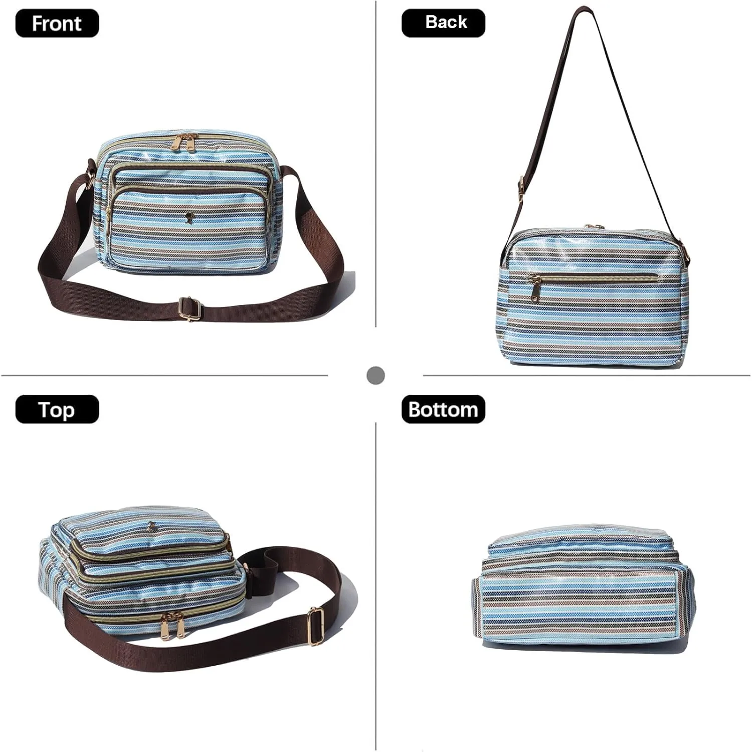 ESVAN Triple Zip Crossbody Bags for Women Fashion Ladies Purse Multi-Pocket Handbags Messenger Shoulder Bag