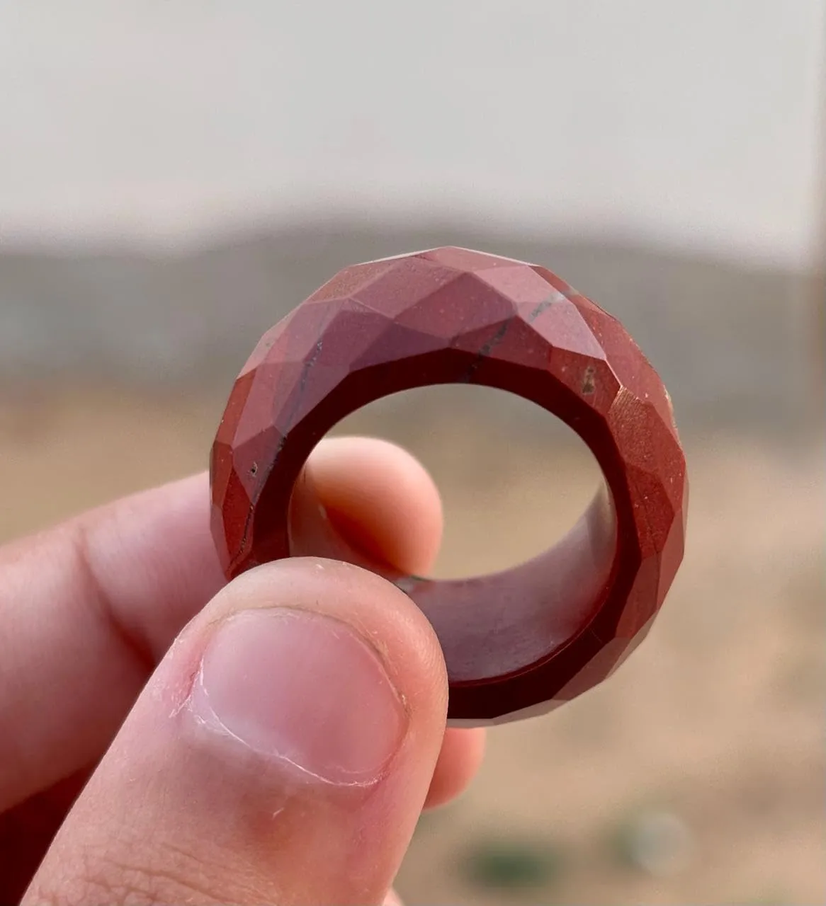 Faceted Dome Jasper Ring, Deep Redjasper, Geometric Pattern, Statement Jewelry, gemstone ring