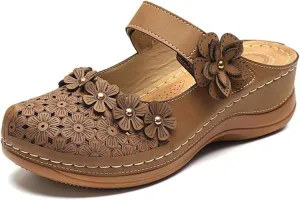 FFMA Sandals for Women Summer Comfortable Platform Sandals Flower Solid Round Head Closed Toe Hollow Out Breathable Slip-on Casual Shoes Summer Lightweight Wedge Sandalias