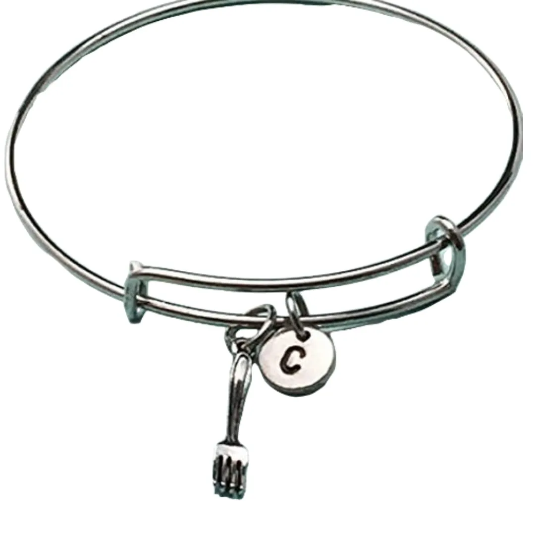 Fork bangle, fork charm bracelet, expandable bangle, charm bangle, personalized bracelet, initial bracelet, monogram