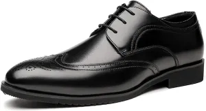 Formal Shoes Dress Oxford for Men Lace Up Brogue Embossed Wing tip Burnished Toe Vegan Leather Anti-Slip Low Top Non Slip Prom