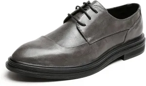 Formal Shoes Dress Oxford for Men Lace Up Derby Shoes Round Burnished Toe Vegan Leather Rubber Sole Anti-Slip Non Slip Party