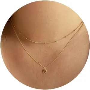 Foxgirl Gold Heart Necklaces for Women 14k Gold Plated Pendant Necklace Simple Cute Necklaces for Women Dainty Layered Choker Necklaces for Women Gold Jewelry for Teen Girls
