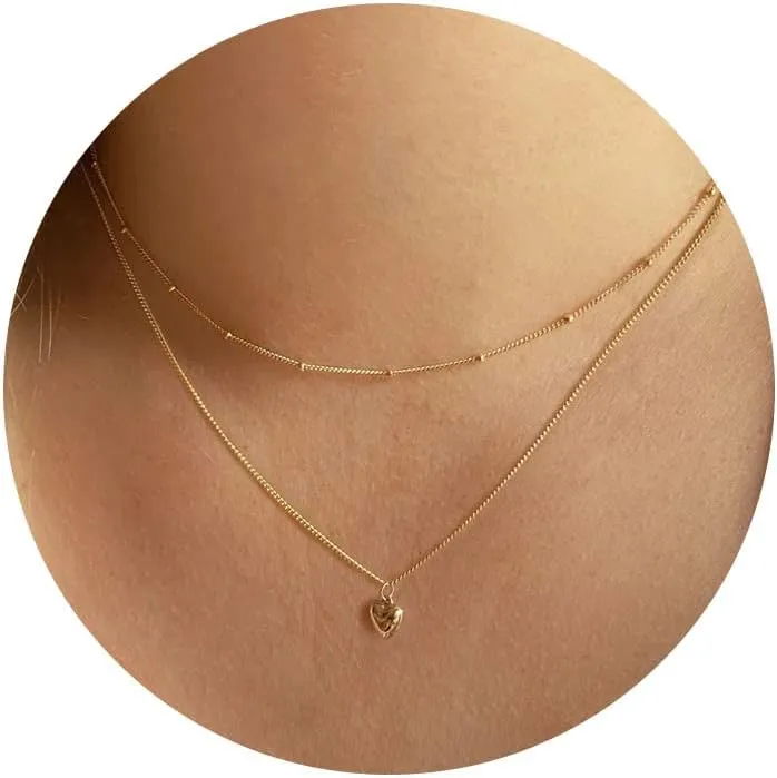 Foxgirl Gold Heart Necklaces for Women 14k Gold Plated Pendant Necklace Simple Cute Necklaces for Women Dainty Layered Choker Necklaces for Women Gold Jewelry for Teen Girls