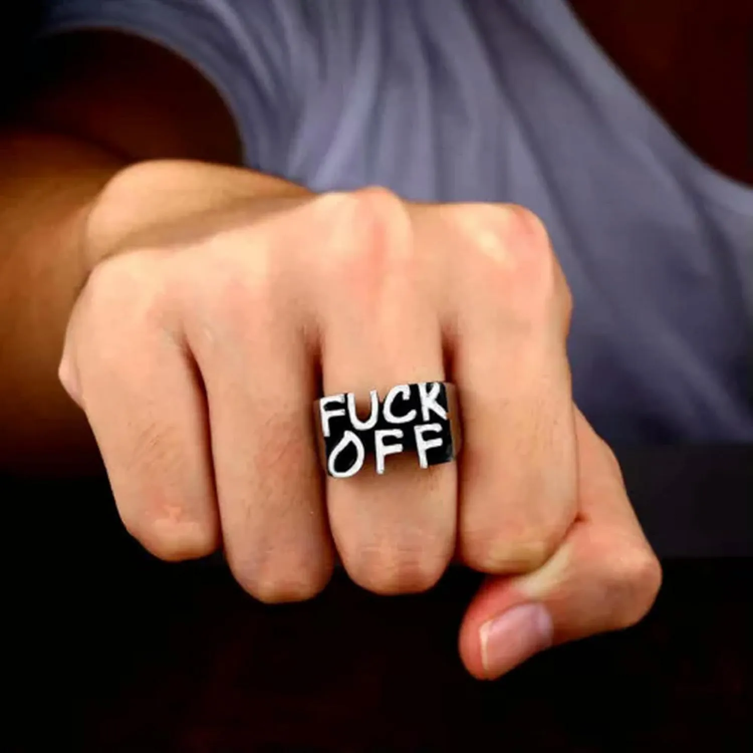 Fuck-Off Words Wide Statement Band Rings for Men Middle Finger Knuckle Rings-9