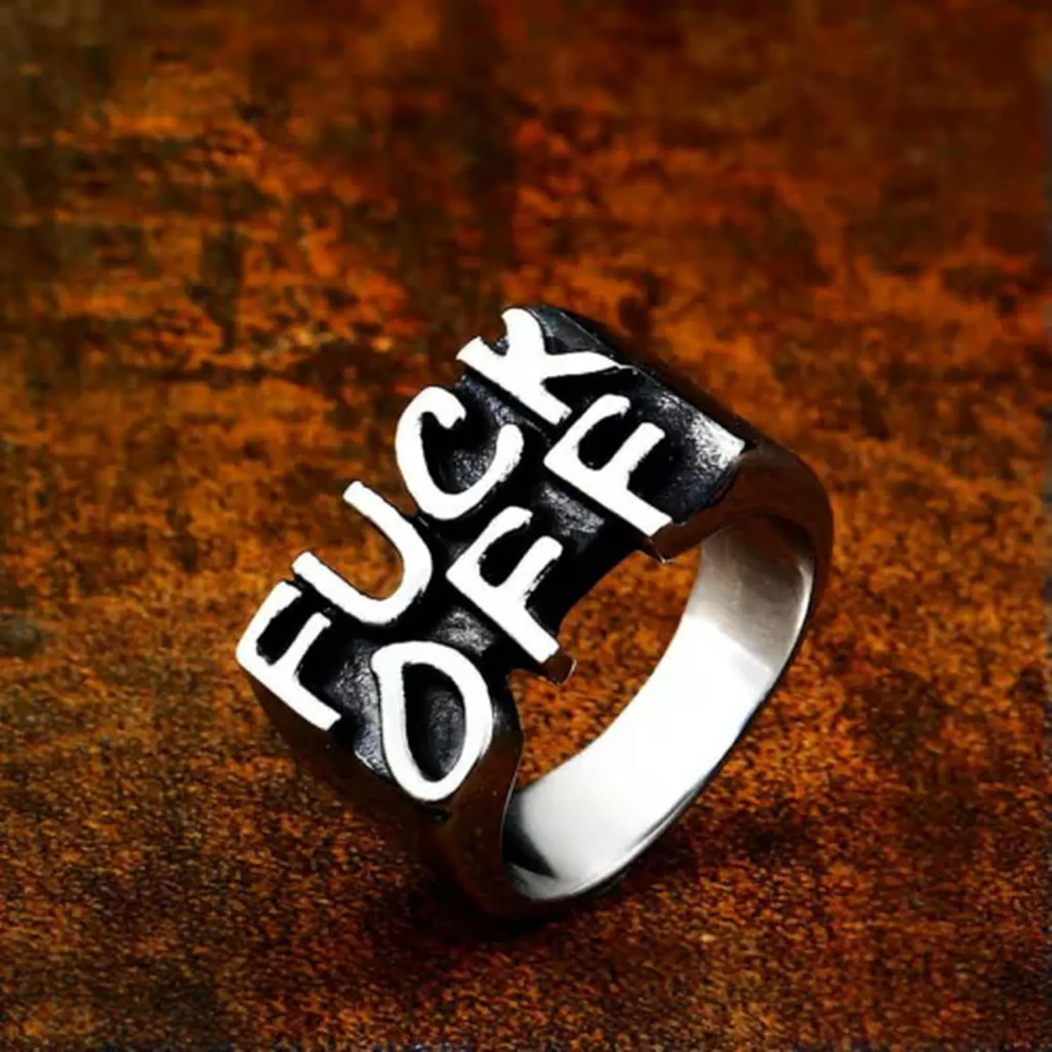 Fuck-Off Words Wide Statement Band Rings for Men Middle Finger Knuckle Rings-9