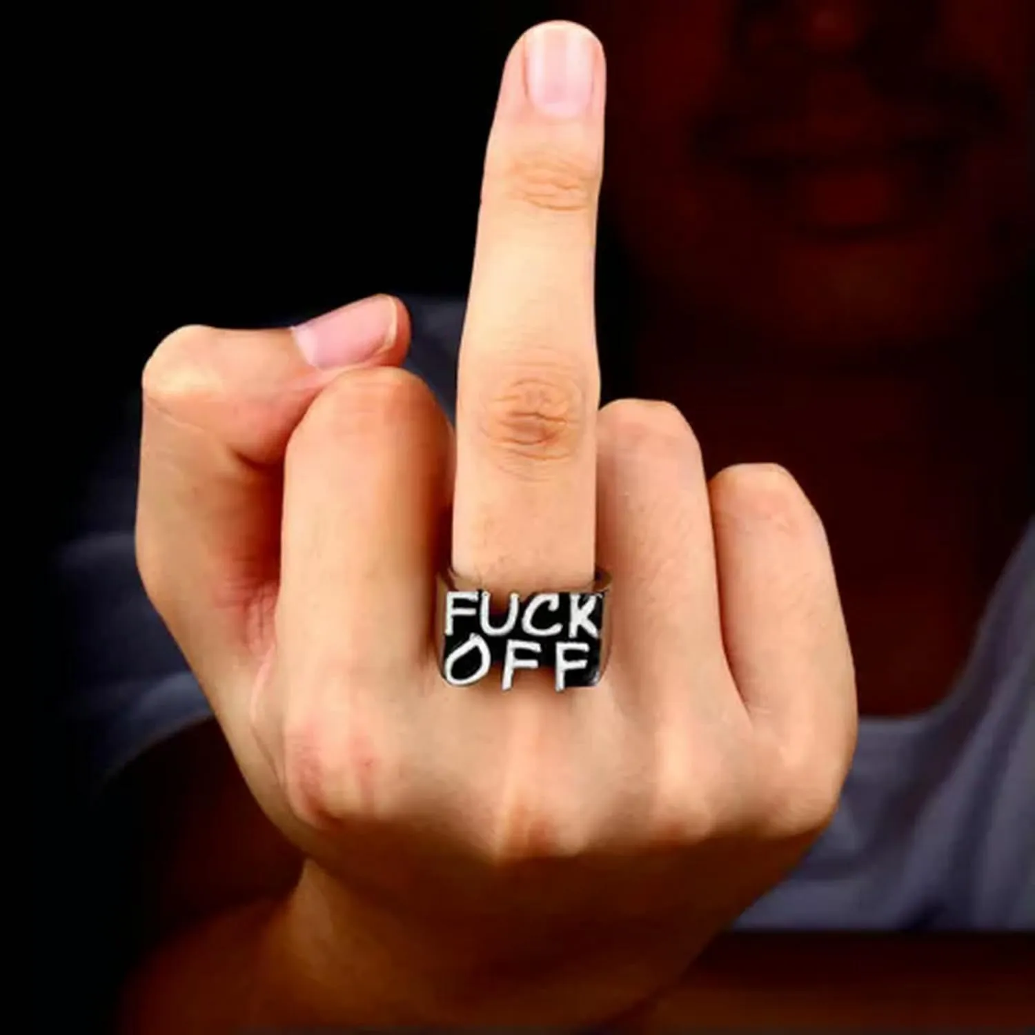 Fuck-Off Words Wide Statement Band Rings for Men Middle Finger Knuckle Rings-9