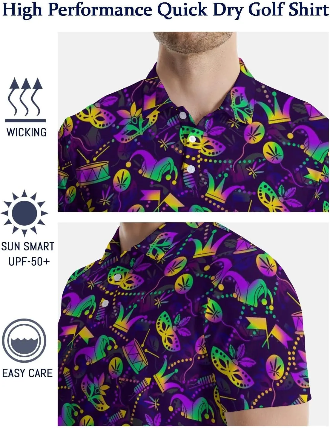Funny Golf Shirts for Men Golf Short Sleeve Shirts Funny Polo Shirts Moisture Wicking Quick-Dry Collared Shirt